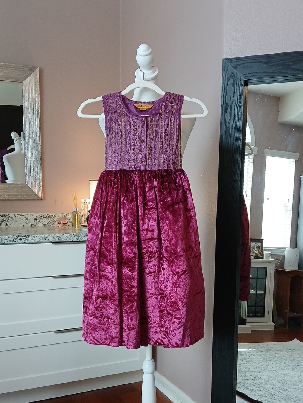 April Cornell Girls Formal Dress Velour Taffeta Gold Embroidered Size 11/12